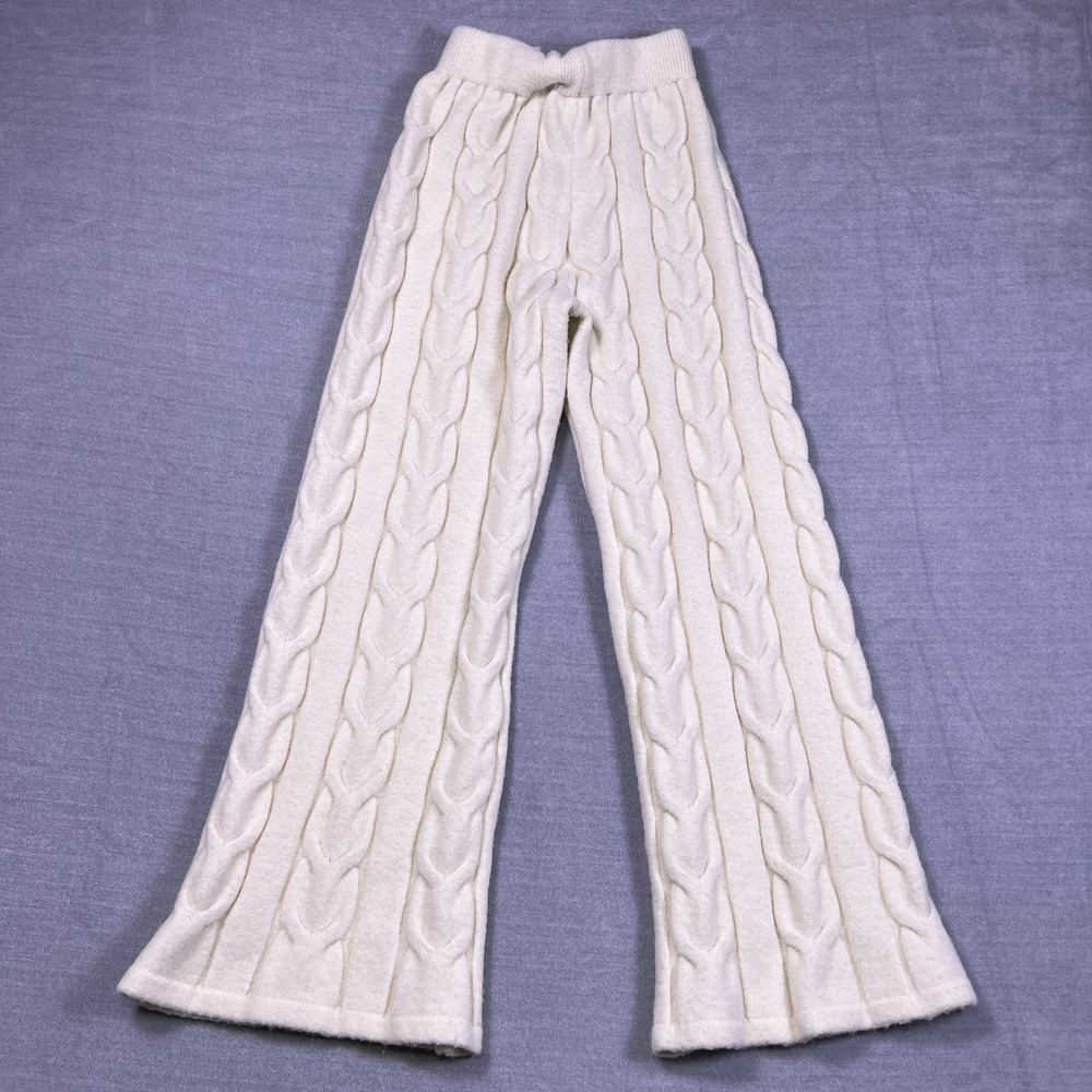 Adika Cable Knit High Rise Wide Leg Pants Women XS-S Ivory Polyester